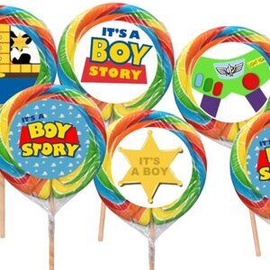 Its a BOY Story Swirl Pop- Baby Shower Lollipop-Its a Boyl Story Carnival Sucker